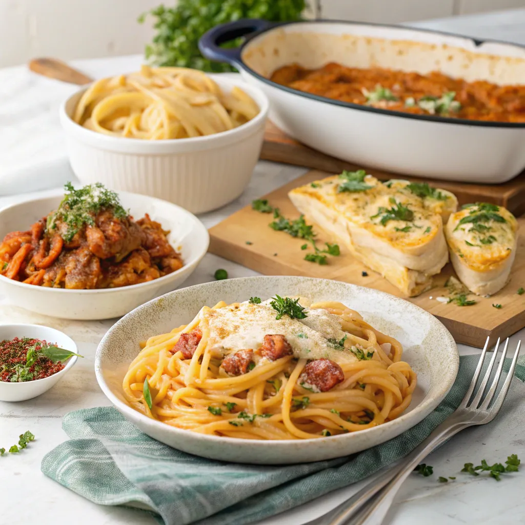 A delectable spread of classic Italian pasta dishes