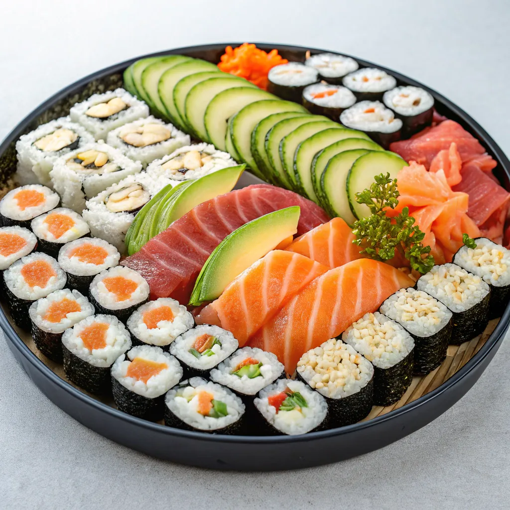 A beautifully arranged Japanese sushi platter