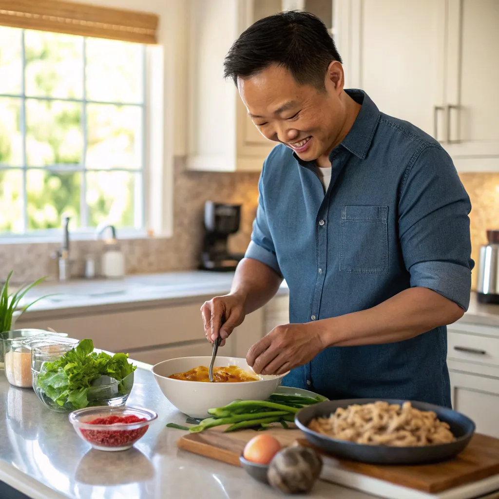 Michael Tran cooking a family recipe